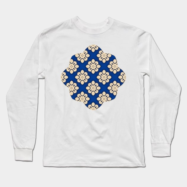 Blue and Beige Square Pattern Long Sleeve T-Shirt by Kelliboo